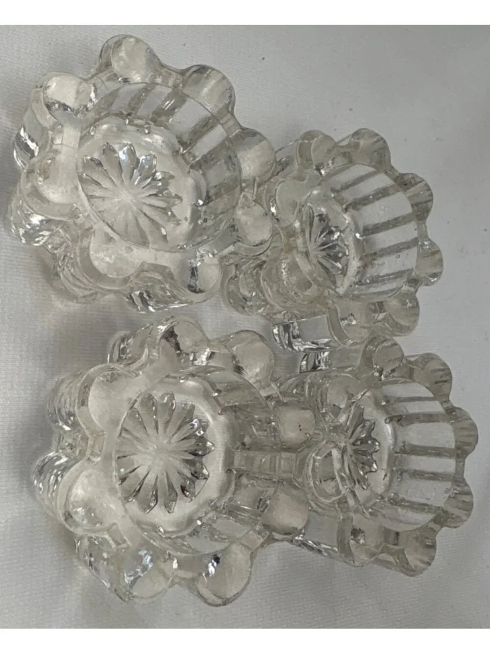 Clear Glass Floral Salt Cellars Set 4 Adorned Starburst Design Vintage
